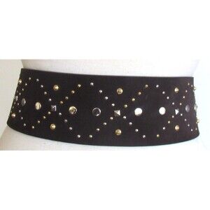 DESIGNER BLUE DEEP ITALY BROWN SUEDE GOLD /SILVER STUDDED 3" WIDE 36"LONG BELT